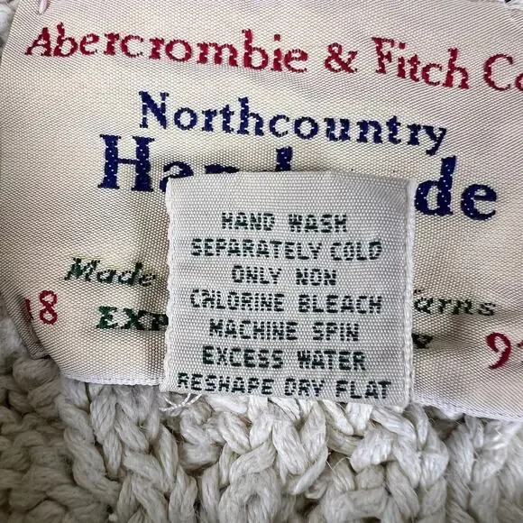 Vintage 80s Abercrombie Cable Knit Fisherman Sweater XL Ivory Oversized Big Tag - Picture 7 of 9